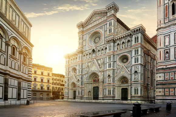 Stunning views of the architecture in Florence Italy as dusk falls 